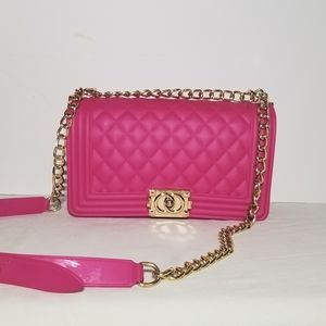 Jelly Quilted Cross Body Purse Hot Pink